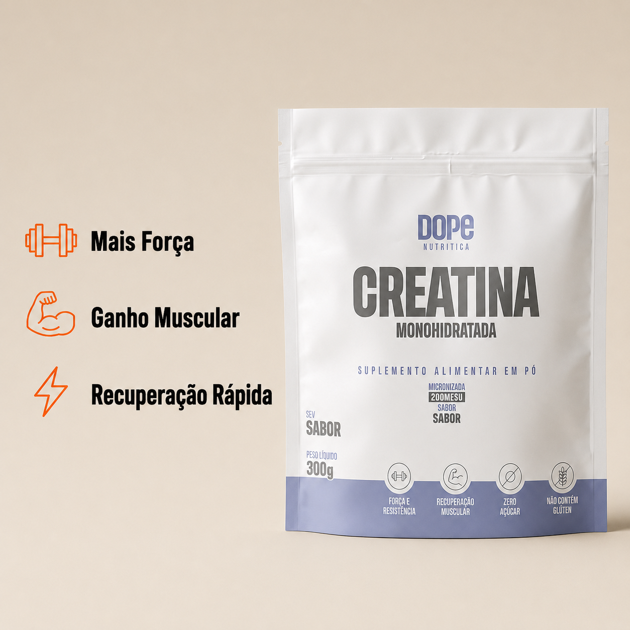 Creatina Micronizada Sem Sabor 300 gramas