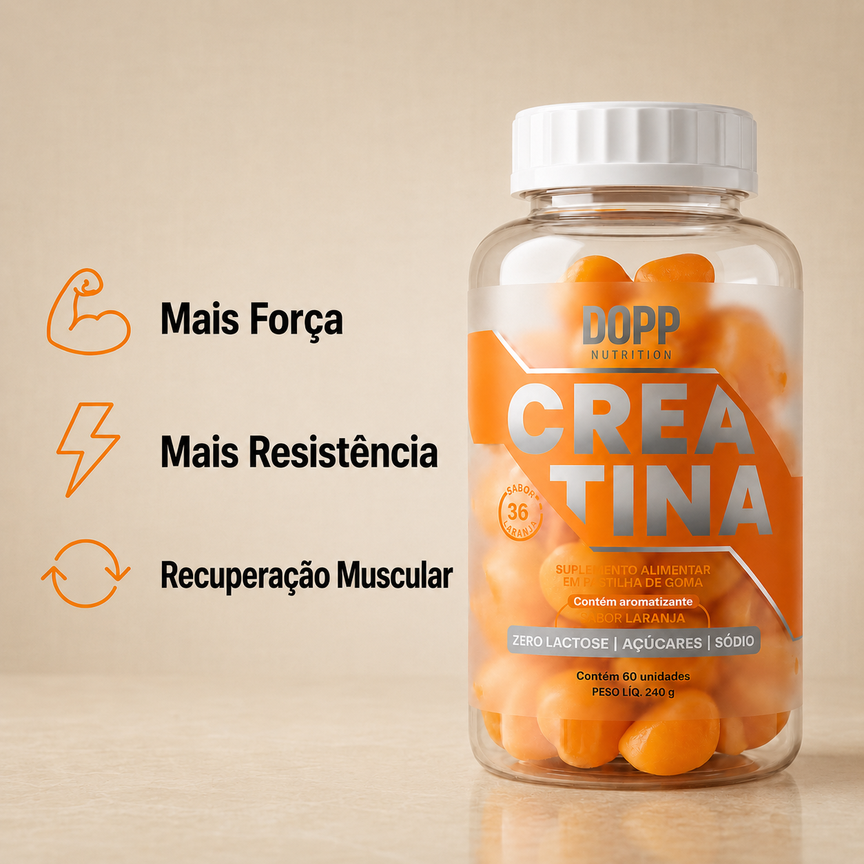 Creatina em Gummie  60 Cápsulas Sabor Laranja