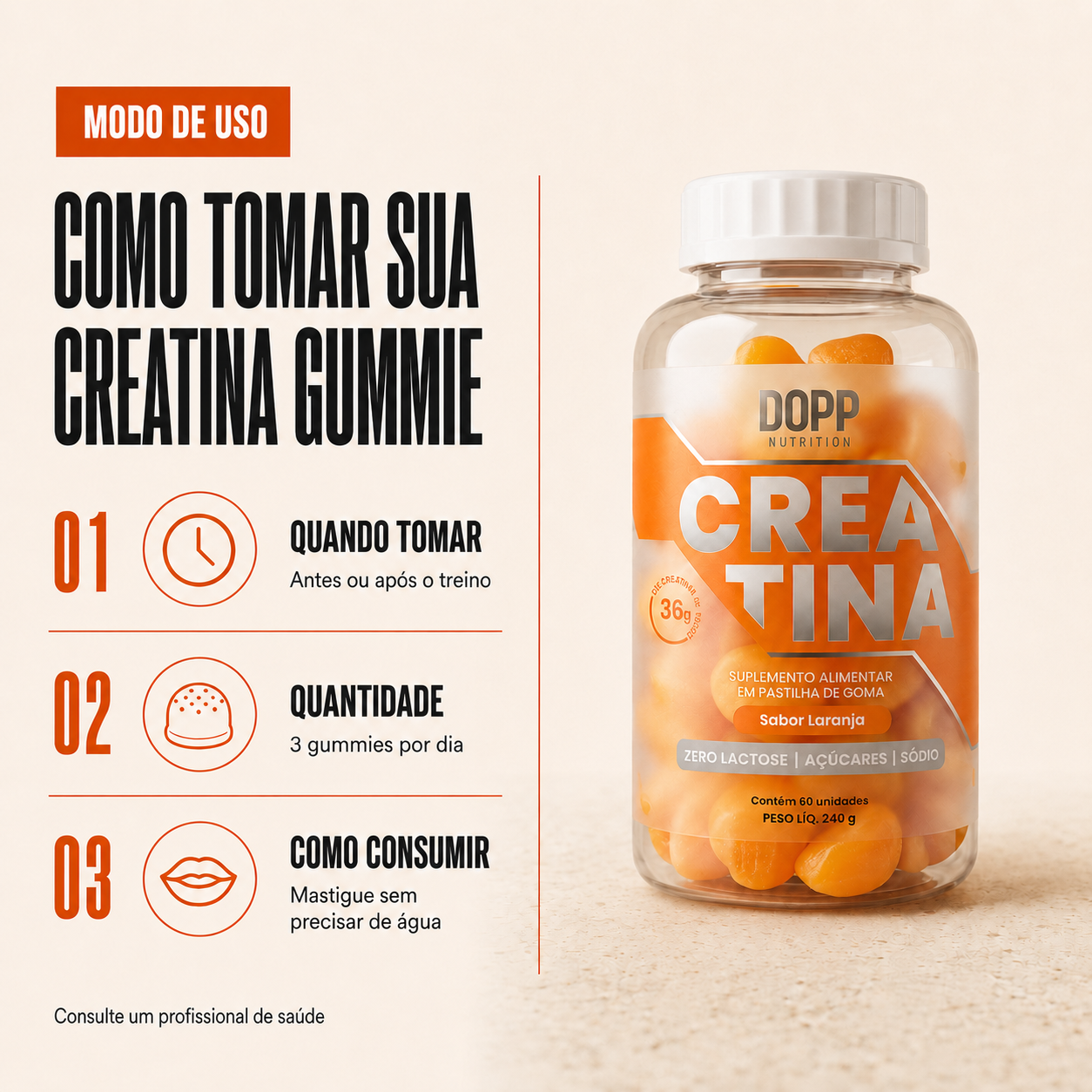 Creatina em Gummie  60 Cápsulas Sabor Laranja
