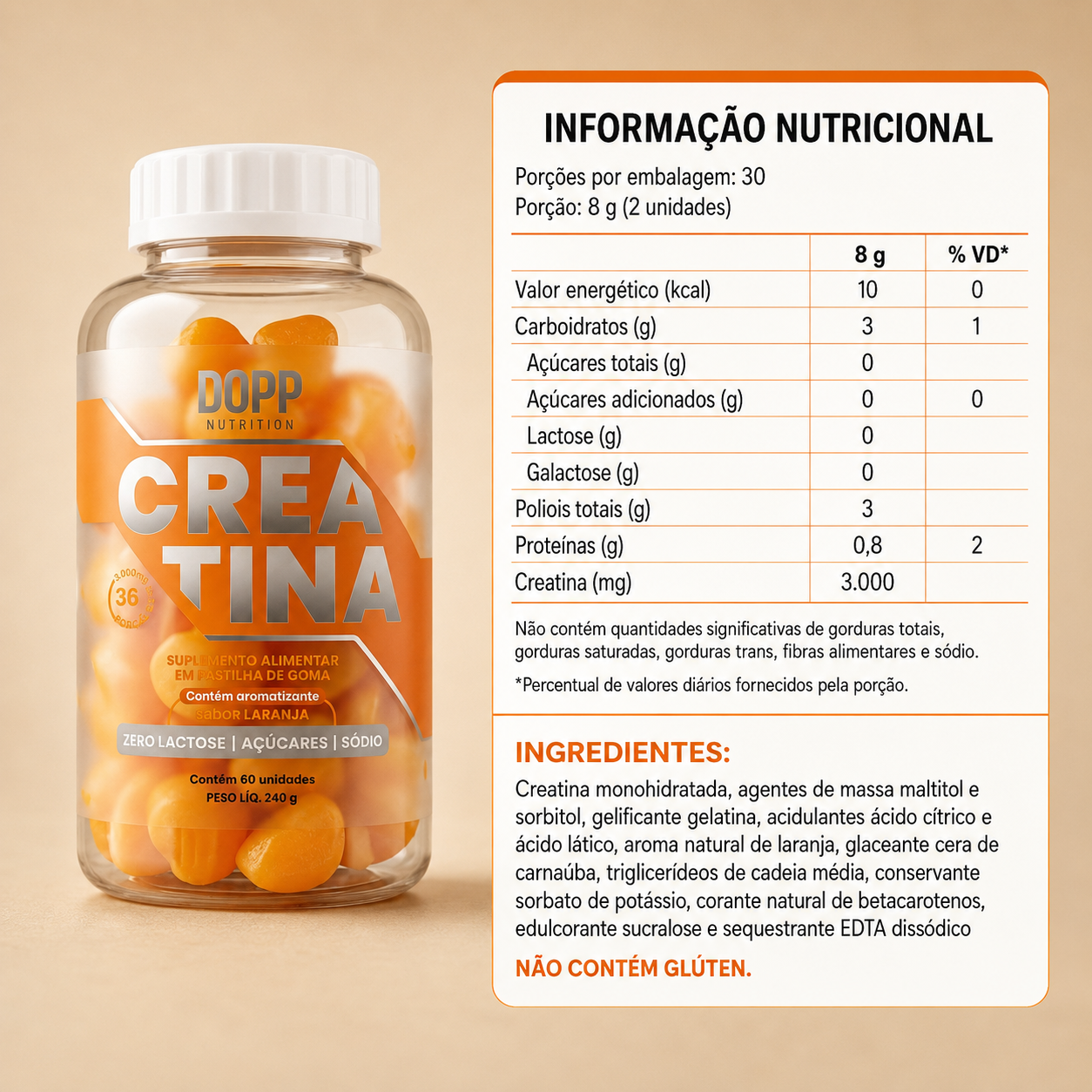 Creatina em Gummie  60 Cápsulas Sabor Laranja